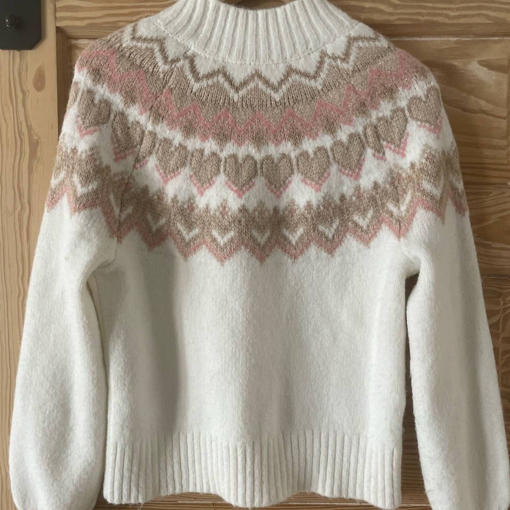 LOFT White and Brown Patterned Turtleneck Sweater
